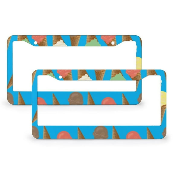Ice Cream License Plate Cover 2 PCS Cute Dessert Personalized License Plate Frame for Women 2 Holes Quality Aluminum Metal License Plate Frames