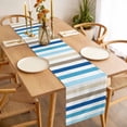 thumbnail image 3 of Blue Teal Brown Striped Table Runner - 36 Inch Long, Kitchen Dining Table Runner Dresser Scarves, Farmhouse Stripes Simple Art Farmhouse Decor for Coffee Tables Wedding Party Banquet, 3 of 8