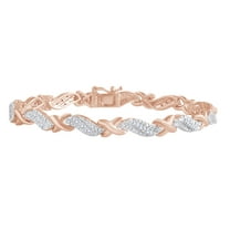 AFFY 0.25 CT White Natural Diamond XO Tennis Bracelet in 14k Rose Gold over Silver- 7.5