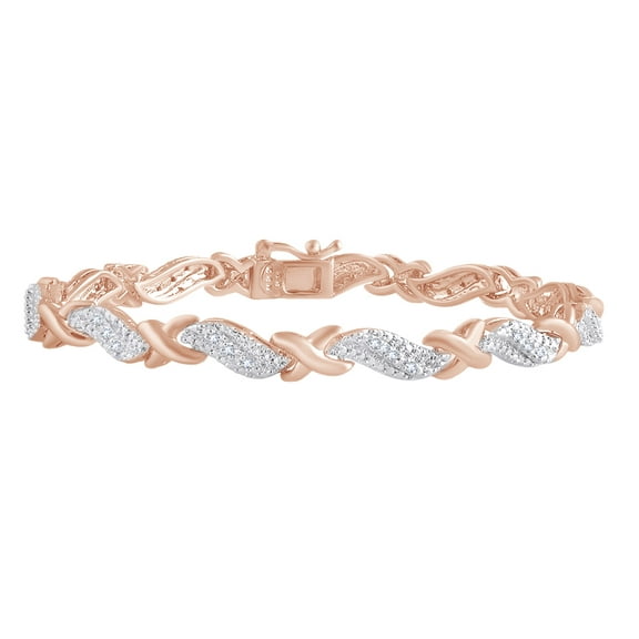 AFFY 0.25 CT White Natural Diamond XO Tennis Bracelet in 14k Rose Gold over Silver- 7.5