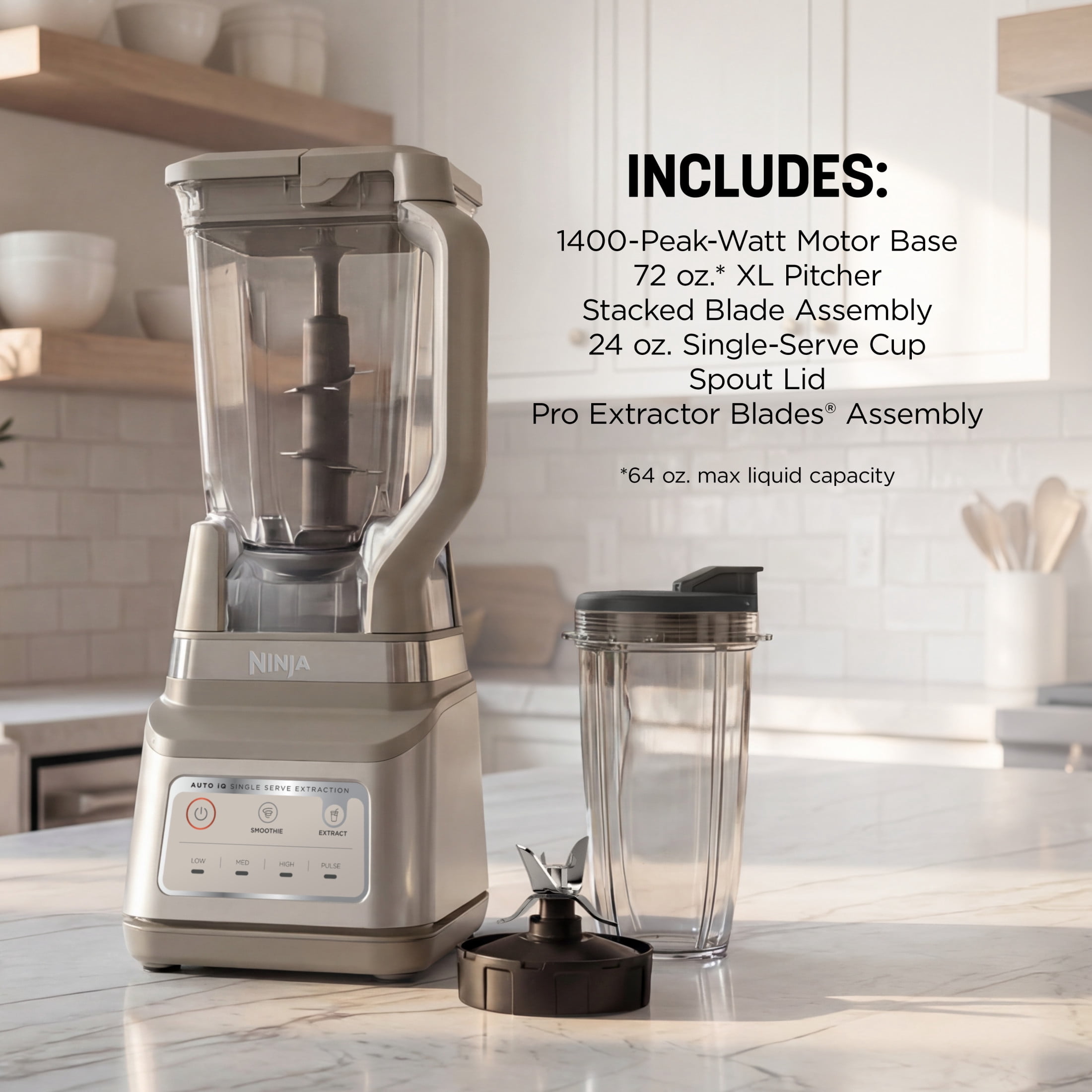 Ninja Professional Plus DUO 72-Oz Blender, Smoothies, Ice Crush, 2 Auto-iQ Preset Programs, 4 Speeds, 1400PW, BN750WH White