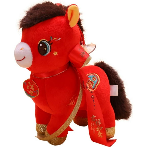 2026 Year of The Horse Chinese New Year Ornaments, House Plush Mascot Figurine Home Decor, Traditional Embroidery, New Years Gift for Indoor Outdoor Holiday Xmas Decoration