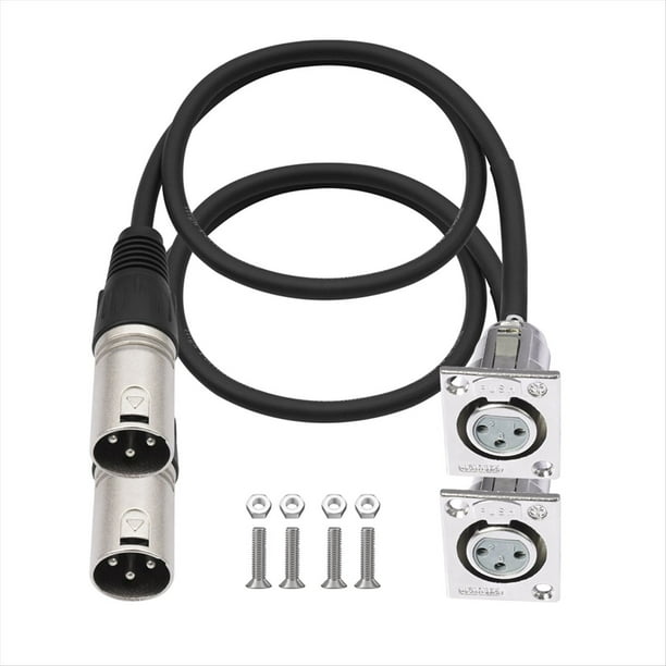 Cable XLR Tipo D (Paquete de 2), Conector Pasante, Conector XLR Hembra A Macho para Caja de Escenario Premium, Panel de Conexión y Montaje en Panel.