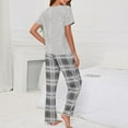 thumbnail image 6 of Women's 2 Piece Outfits Pajamas Casual Short Sleeve Crewneck Tops and Wide Leg Plaid Pants Set Sleepwear with Pockets, 6 of 7