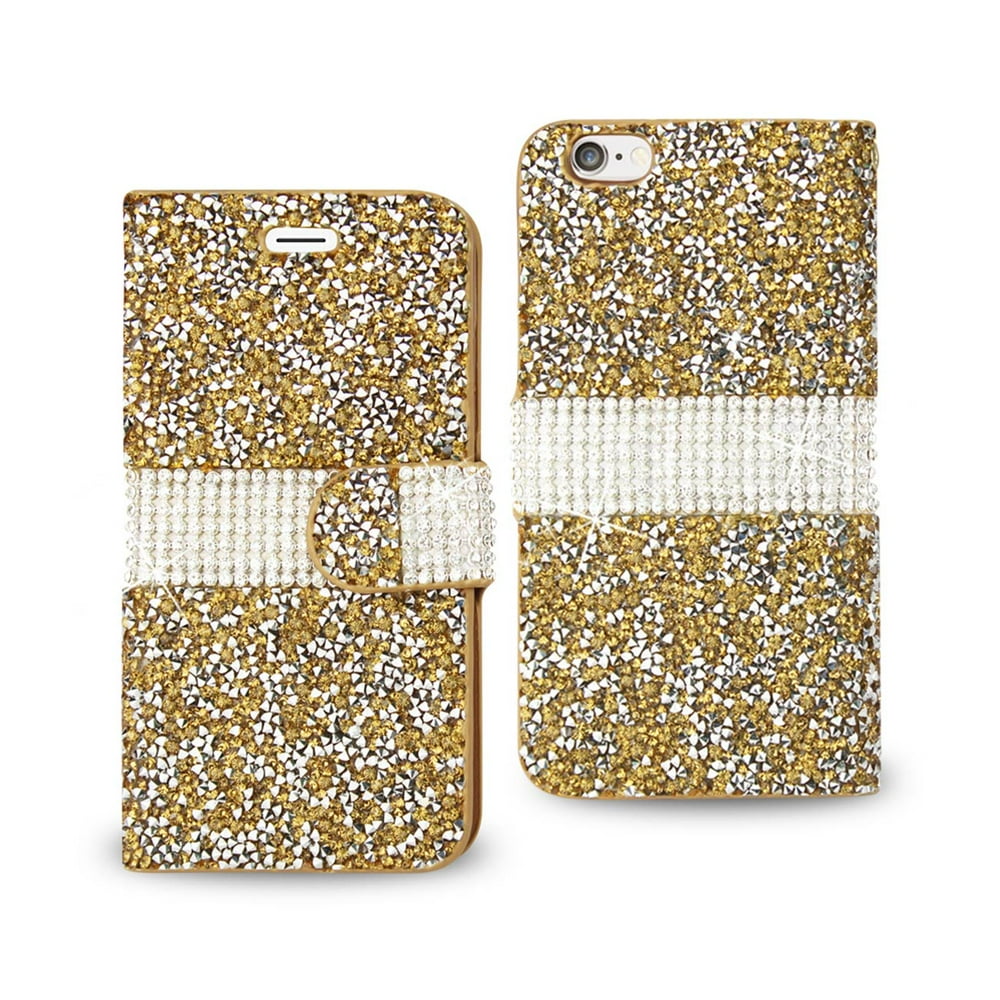 Iphone 6 Diamond Rhinestone Wallet Case In Gold