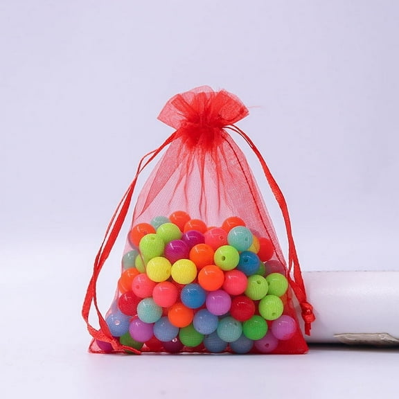 100pcs Rectangle Organza Drawstring Bags Red 15x10cm