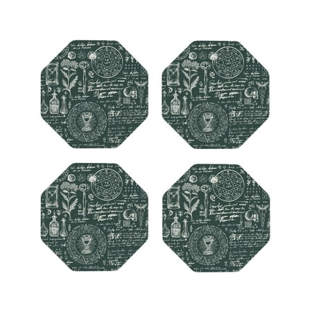 

Drink Coasters Set of 4 Vintage Botanical Sketch Collage Leather Coasters for Coffee Table Protector Heat Resistant Cute Coasters for Home Decor Housewarming Gifts Bar Kitchen 4 Inch Octagon