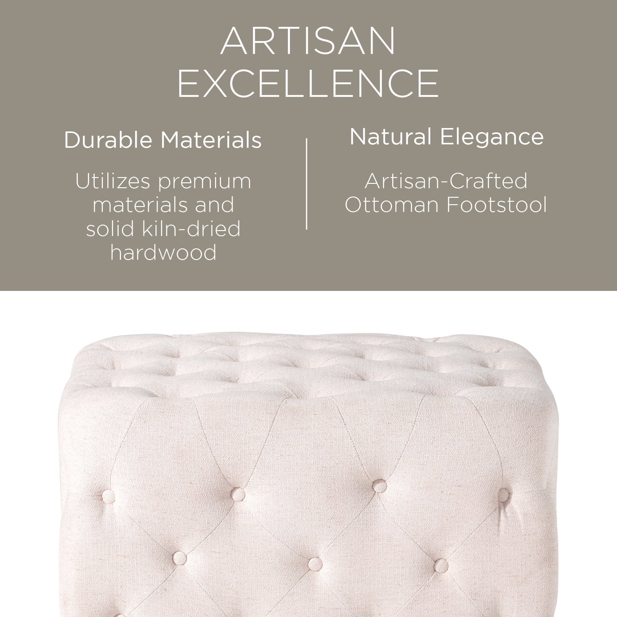 Maven Lane Henry Traditional Ottoman in Cream Fabric Upholstery