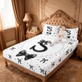 thumbnail image 3 of meiyoeat Ribbon Bow Letter Print Bed Sheets For Girls,Black Bowtie Monogram S Full Size Sheets For Kids,4 Pieces, 3 of 6