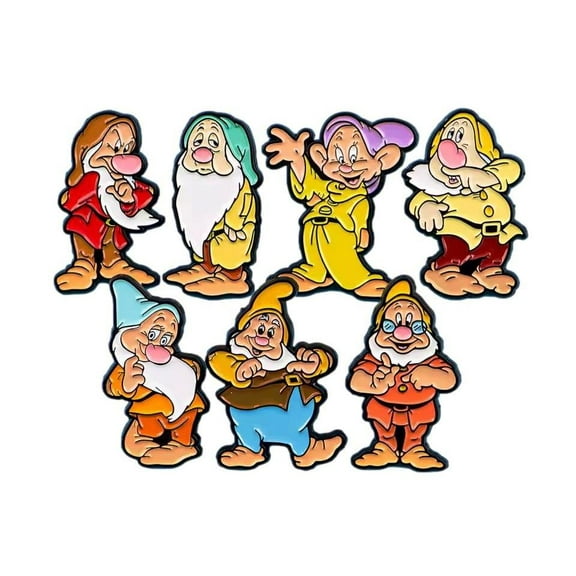 Snow White and The 7 Dwarfs Characters 1.25 inch Wide Metal Enamel Set of 7 Pins
