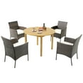 thumbnail image 1 of Gymax 5 PCS Patio Dining Set Round Acacia Wood Table 4 Cushioned Wicker Armchairs, 1 of 10