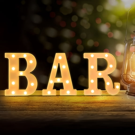 3-Pack LED "BAR" Sign Letters, Warm White, Battery-Operated Tabletop Decor for Wedding Birthday Christmas Party Home Kitchen