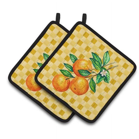 

Oranges on Branch on Basketweave Pair of Pot Holders