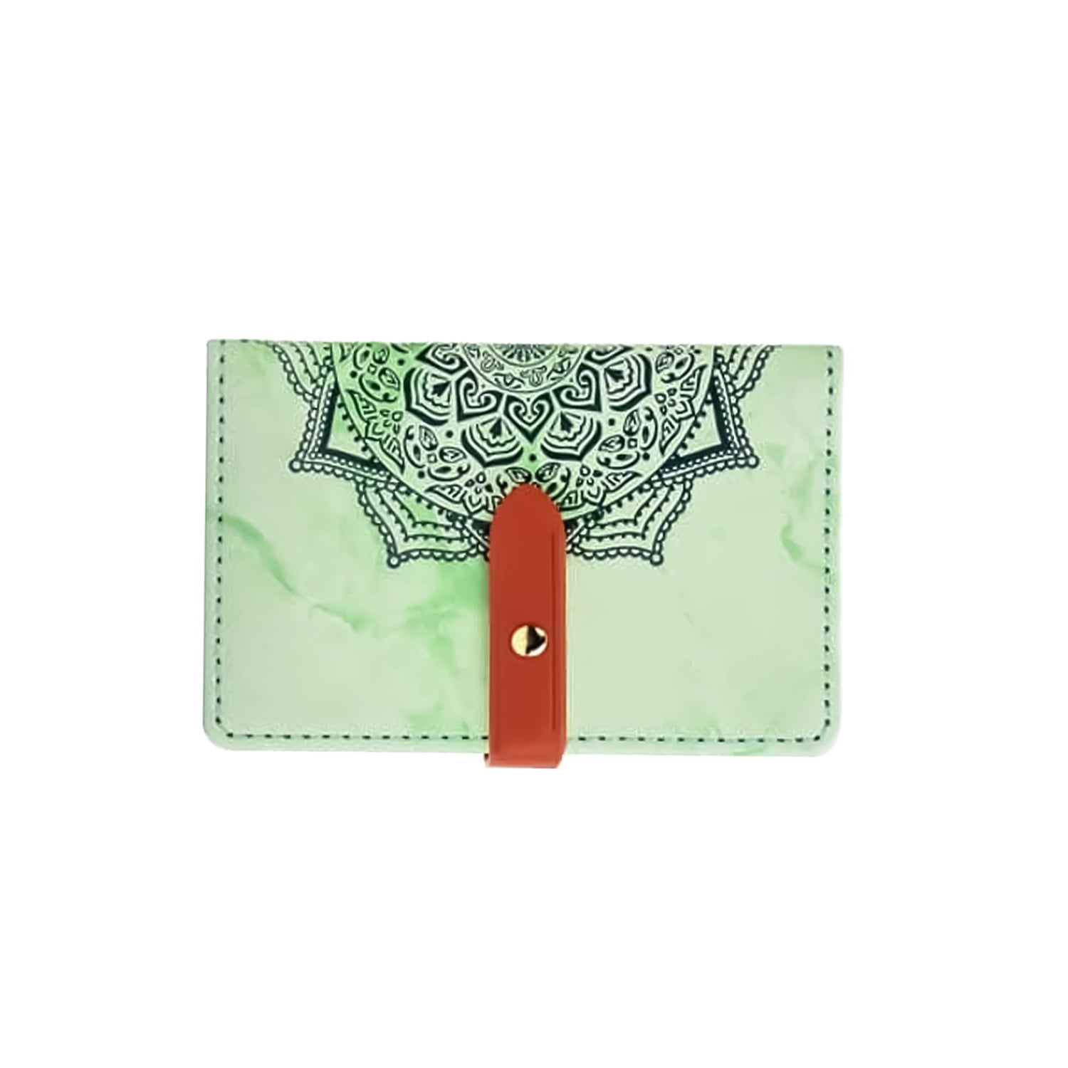 Universal Stick-On Leather Card Holder with Datura Flower Print - Green