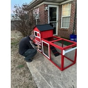 Aivituvin 82.4 Chicken Coop with Wheels, Large Hen House with Run, Chicken Cage for 4-6 Chickens, Weatherproof Asphalt Roof, Nesting Box & Pull-Out Tray (Red)