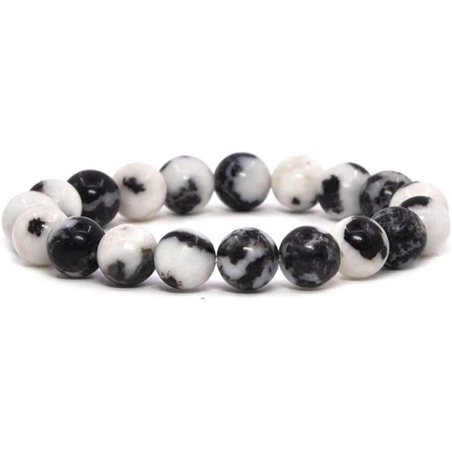 Bracelet Extensible en Perles Rondes de 10mm Jaspe Zèbre Naturel Unisexe 7 Pouces