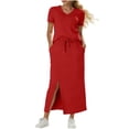 thumbnail image 3 of Bovxnpu Women Skirt Set Casual Office Outfits 2 Piece V Neck Short Sleeve Top High Waisted Slit Skirts, 3 of 8
