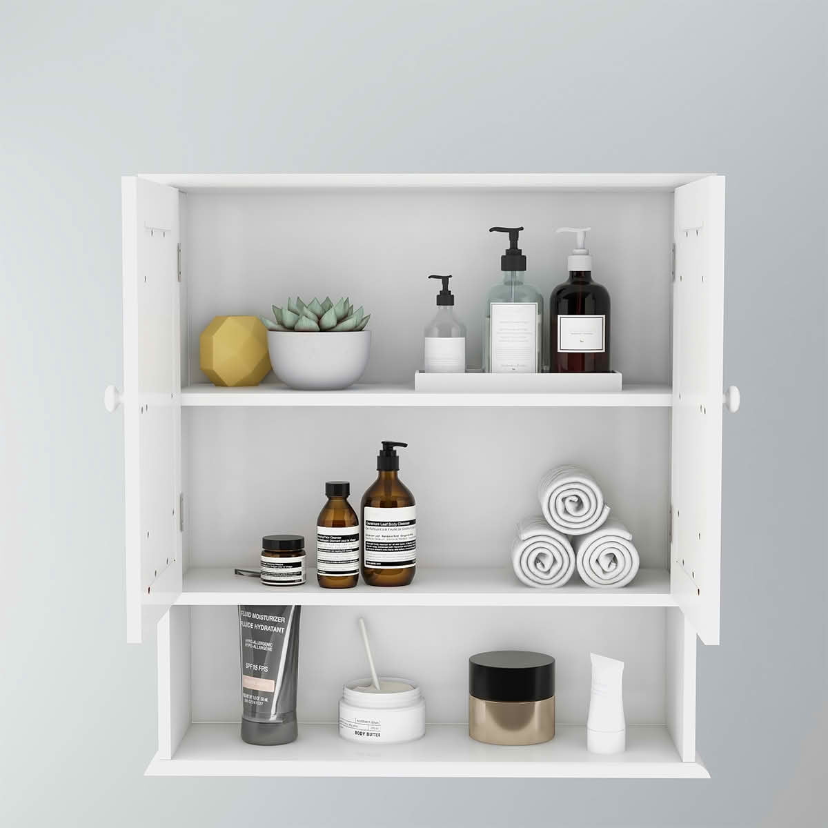 MAYEERTY Bathroom Wall Cabinet, Double Mirror Doors with Storage Shelves