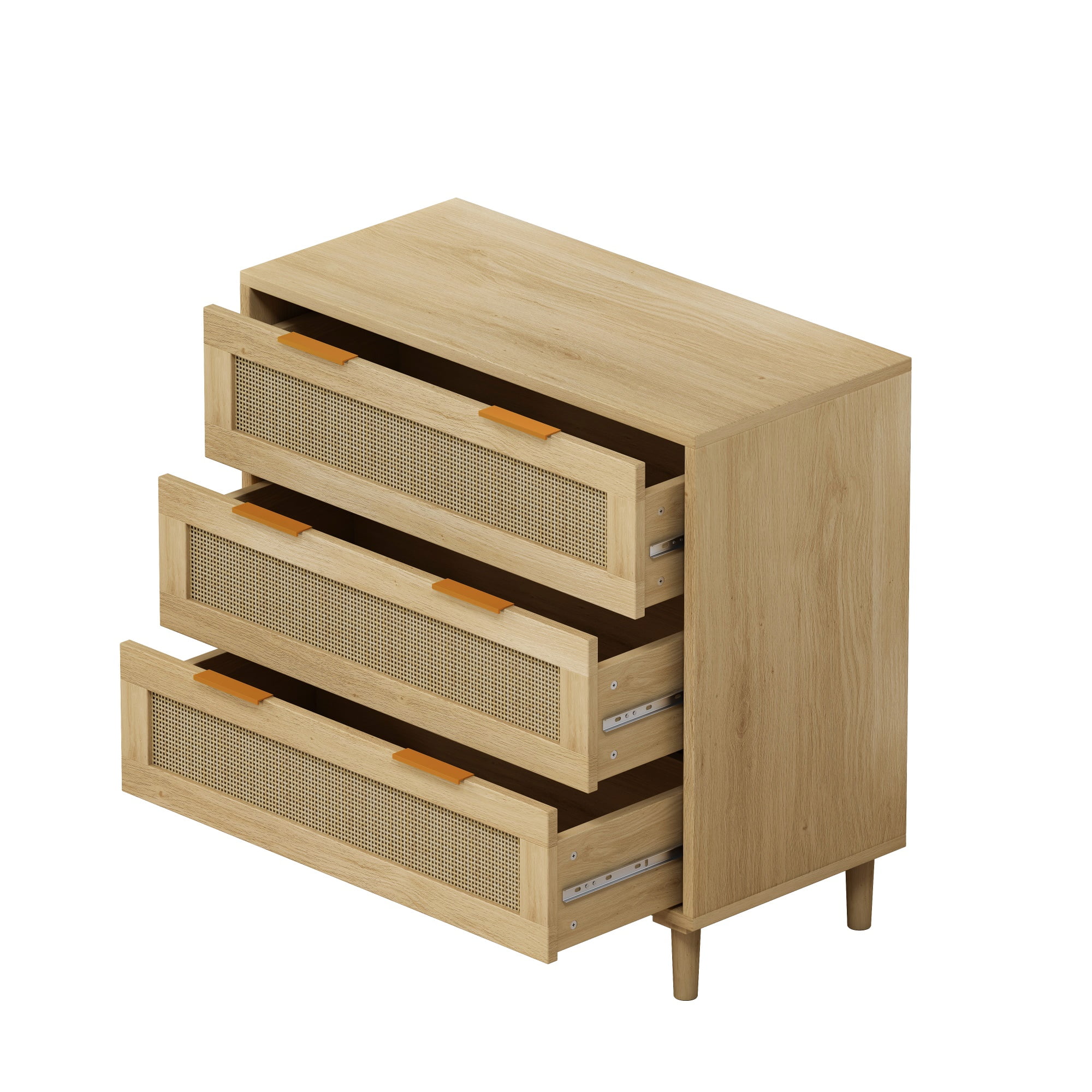 Kadyn 3-Drawers Dresser Cabinet, Rattan Storage Cabinet for Living Room, Dressers & Chests of Drawers for Hallways, Oak Kadyn 3-Drawers Dresser Cabinet, Rattan Storage Cabinet for Living Room, Dressers & Chests of Drawers for Hallways, Oak
