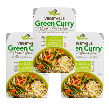 24Vegan Vegetable Green Curry with Organic Brown Rice - 100% Vegan, Non - GMO, Organic - JUST HEAT AND EAT - 3 PACK
