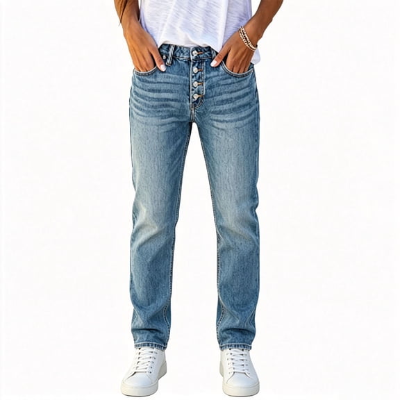 TEAJOPSUU Women's Jeans Straight Leg High Waisted Exposed Button Fly Front Denim Pants with Pockets Casual Loose Fit Daily Trousers Light Blue