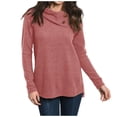 thumbnail image 2 of OKBOP Crop Long Sleeve Tops for Women,Casual Solid Loosing Long Sleeve Button Pile Collar T-Shirt Blouses for Women Dressy Casual Vintage Sweatshirt, 2 of 8
