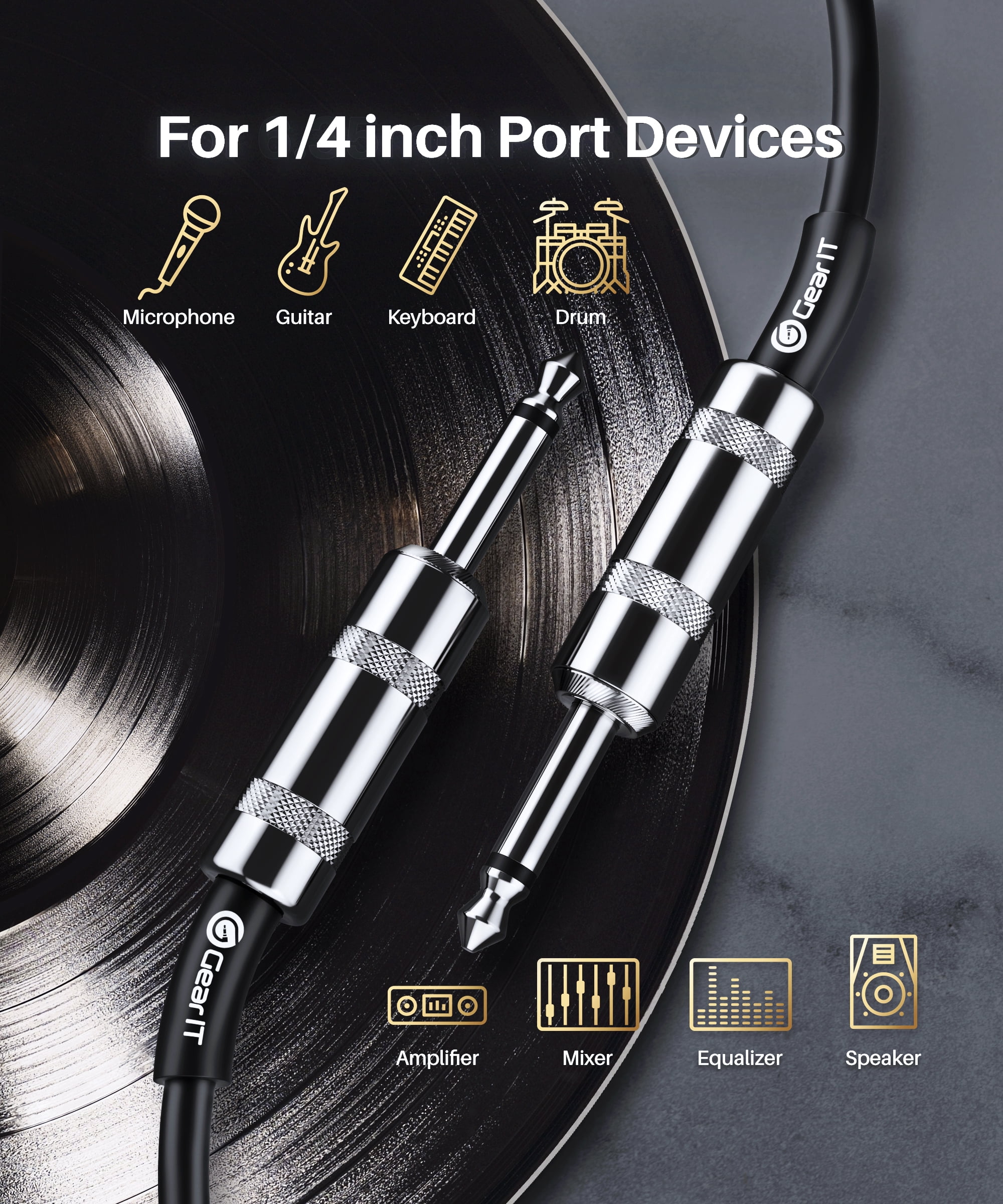GearIT Professional Speaker Cable (15ft) 12AWG Pure Copper 1/4 inch to 1/4 inch TS Straight Male to Male for Amplifier, Speaker Cabinet, PA and DJ Audio