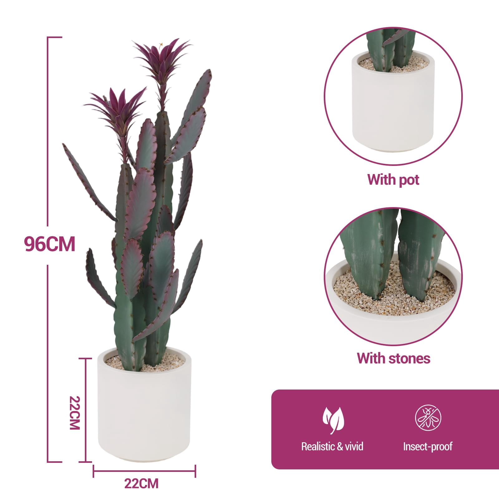 Accreate Artificial Cactus Plant, Faux Desert Cacti Potted Plant with Planter, Realistic Texture Tall Fake Plant for Home Office Living Room Bedroom Foyer Porch Decor