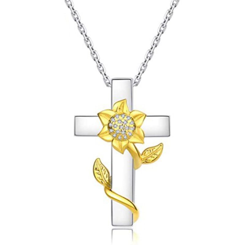 SHIYAO Silver Sunflower Cross Urn Pendant Necklace Keepsakes Jewelry for Ashes Necklace You are