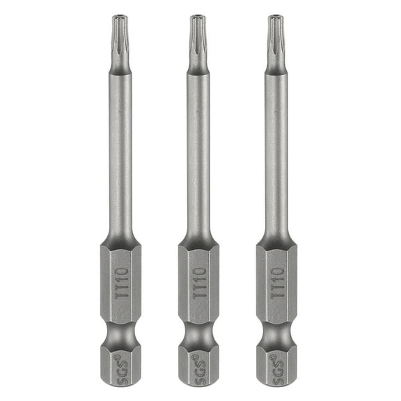 Uxcell 3pcs TT10 Security Torx Head Screwdriver Bit 2.56" (65mm) Long 1/4" Hex Shank Magnetic Tamper Proof 6 Point Star Screw Driver