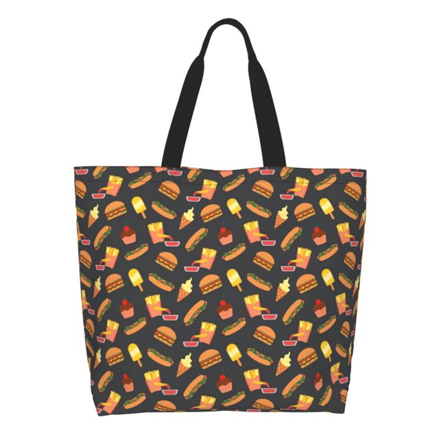 Balery Fast Food Bolsa Tote Estilo Estético con Cremalleras, Bolsa de Hombro, Bolsa de Compras Grande y Plegable