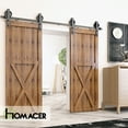 thumbnail image 2 of Homacer Black Rustic Sliding Barn Door Hardware Kit, for Two/Double Doors, 5.5ft Long Flat Track, Spoke Wheel Design Roller, Heavy Duty, for Interior & Exterior Use, 2 of 7