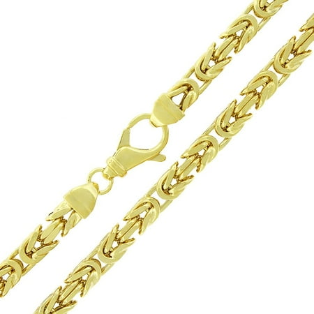 Yellow Gold Hollow Byzantine Chain - Sterling Silver 6mm Hollow Byzantine Box Link 925 Yellow Gold Plated Necklace Chain 24