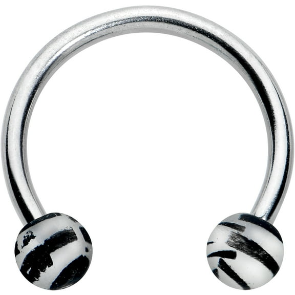 Body Candy 16G Steel Horseshoe Circular Barbell Curved Barbell Matte Grey Zebra Stripe Cartilage Septum 3/8"