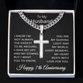 thumbnail image 6 of 7th Anniversary Necklace for Husband 7 Years Anniversary Jewelry for Him Men Cuban Link Chain with Cross Pendant, 6 of 9