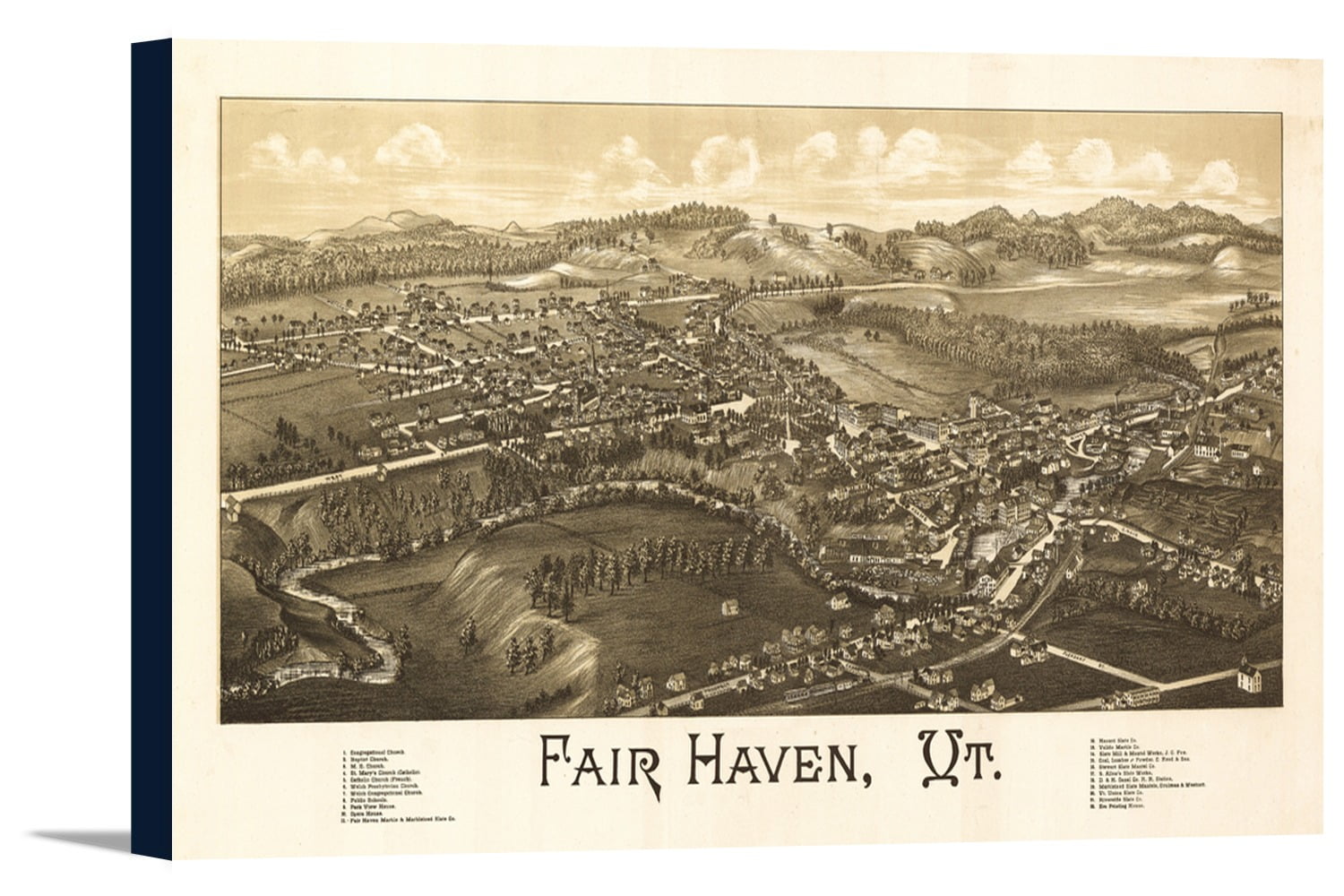 Fair Haven, Vermont Panoramic Map (18x9.5 Gallery Wrapped Stretched