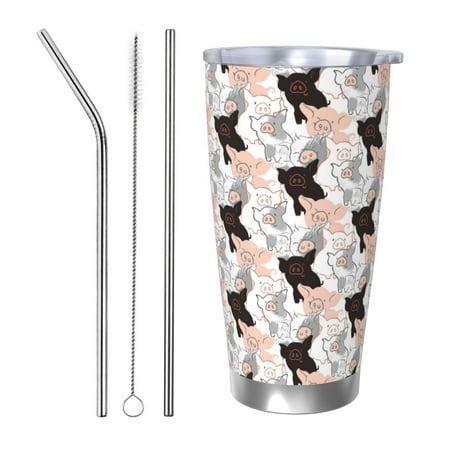 

Uemuo Pigs Print Travel Coffee Mug 20oz Double-walled Car Cup Stainless Steel Insulated Tumbler Leak-proof Travel Cup Reusable Straw Car Cup-Straw Three-piece Set