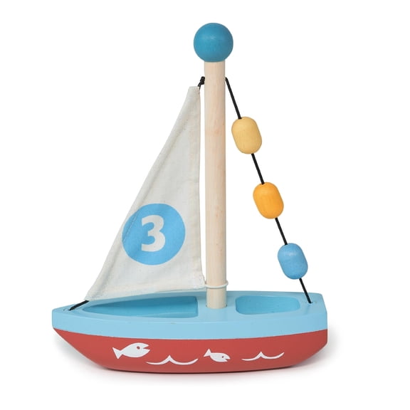 Mentari Wooden Sailaway Boat - Educational Boat Play Set with 3 Colorful Beads for Age 18m