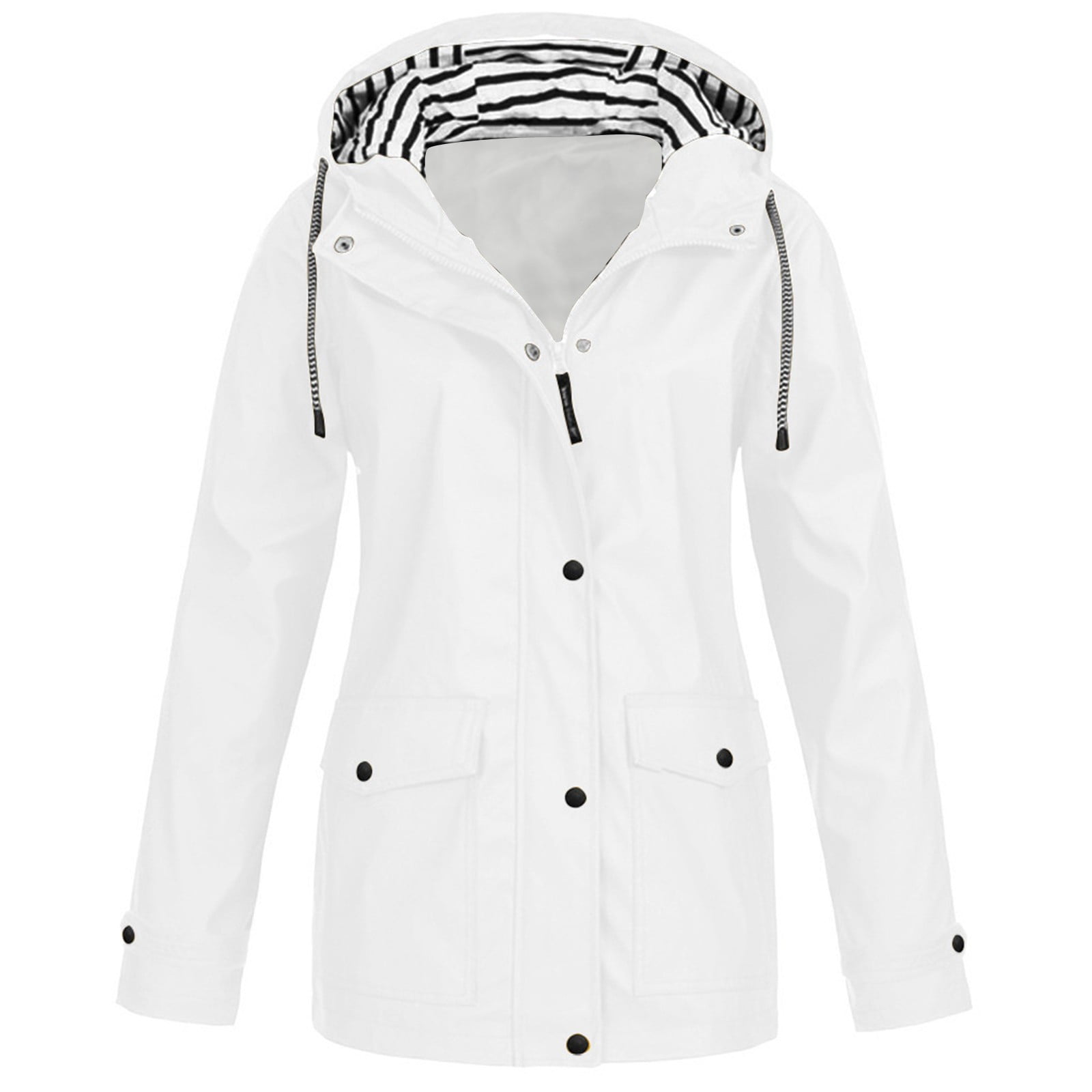 Women Solid Waterproof Rain Coats Casual Zipper Pocket Buttons Jacket Outdoor Sun Protect Sportsuit Plus Size Hoodie 
