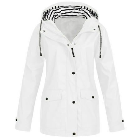 XFLWAM Women s Winter Rain Coat Plus Size Hooded Windbreaker Jacket Outdoor Waterproof Raincoat White-1 XL XFLWAM Women s Winter Rain Coat Plus Size Hooded Windbreaker Jacket Outdoor Waterproof Raincoat White-1 XL