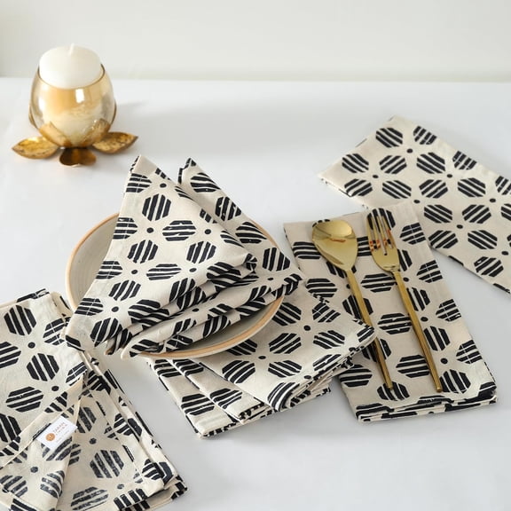 Cotton Cloth Napkins Natural Reusable Fall Dinner Napkins Reusable Machine Washable Fabric for Events, Gift, Home Decor - Black & Off White,18x18 Inches - (Pack of 12)