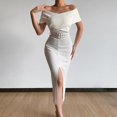 thumbnail image 6 of Aellinatey Slim Fit Sexy High Split Long Midi Dress for Women, Elegant Off-Shoulder Bodycon Evening Gown Cocktail, 6 of 10