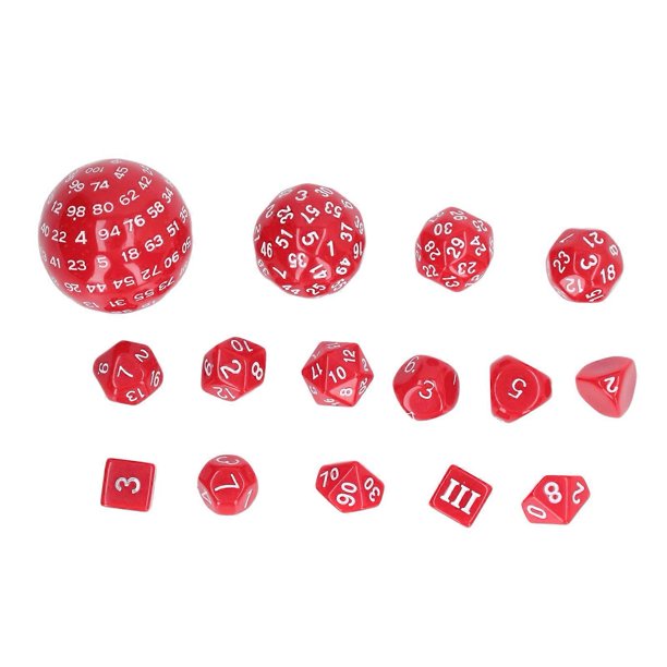15pcs Complete Polyhedral Dice Set Acrylic D3 to D100 Spherical Role Play Game Dice Set Party Supplies Red