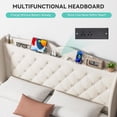 thumbnail image 4 of Sailvan Queen Bed Frame with Tall Wingback Headboard,Upholstered Platform Bed Frame with Charging Station, 4 Storage Drawers, Button Tufted, Easy Assembly, No Box Spring Needed, Beige, 4 of 8
