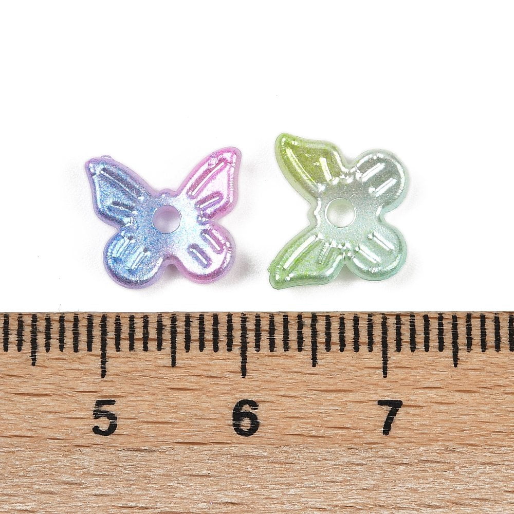 Pearlized Plastic Imitation Pearl Beads Butterfly Two Tone Colorful 10x11x3mm Hole: 1.6mm 3333pcs/500g