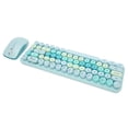 thumbnail image 3 of Combo de teclado y ratón inalámbrico de 2,4 GHz, lindo Retro, 68 teclas redondas, teclado y ratón de 3 DPI para juegos de oficina familiar, tema azul, 3 of 5