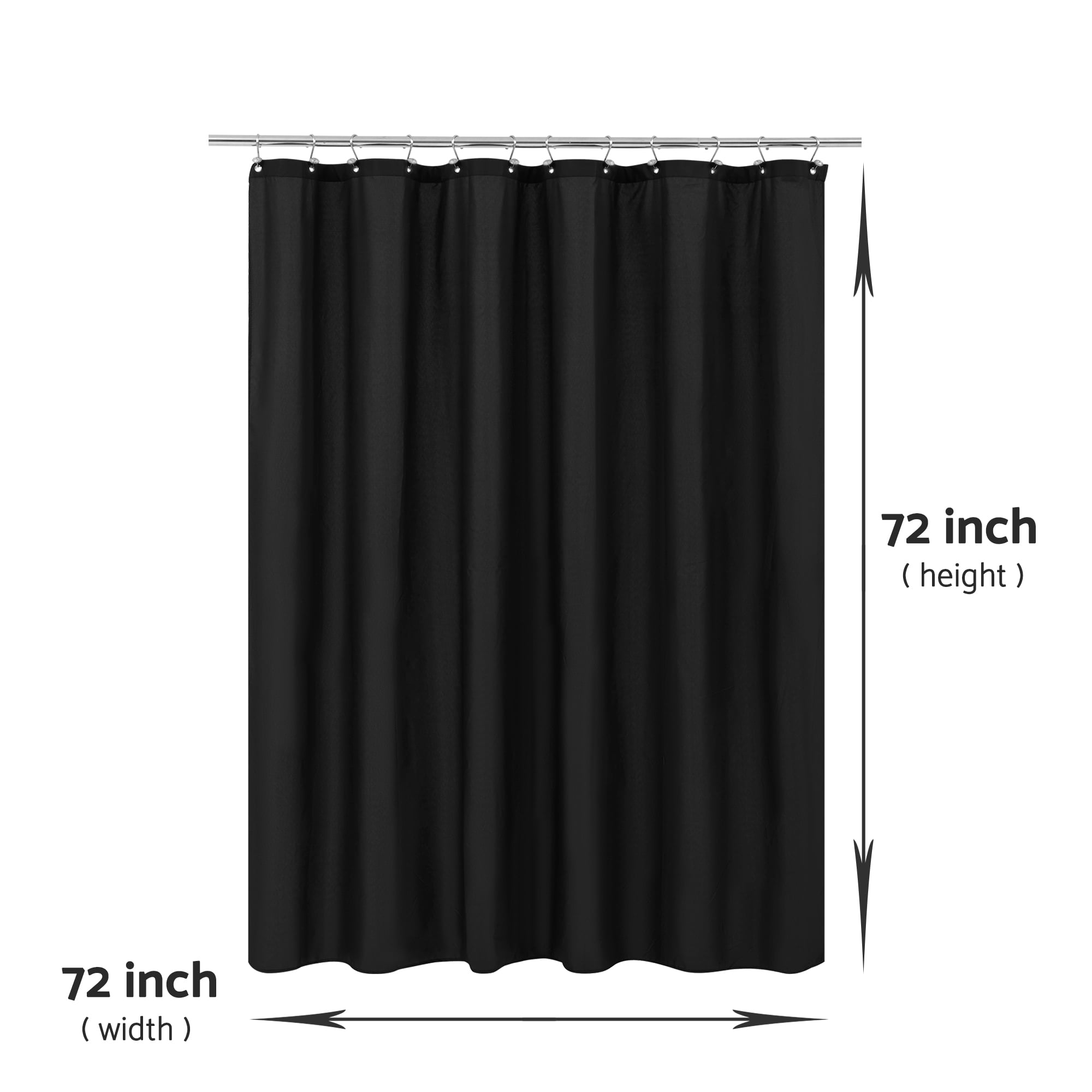 Mrs Awesome Waterproof Fabric Shower Curtain Liner Microfiber with 3 Magnets, Black -72"x72"