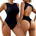 thumbnail image 2 of ZQUUVOU Women's Plus Size Stretch Bodysuit Backless Front Closure Snap Crotch Full Body Shaper Thong Bodysuit Black, 2 of 6