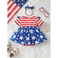 thumbnail image 4 of Musuos Baby Girls Independence Day Clothes Set 3 6 9 12 18Months  Flying Sleeve Stars Stripe Print Romper Dress with Bow Headband, 4 of 10