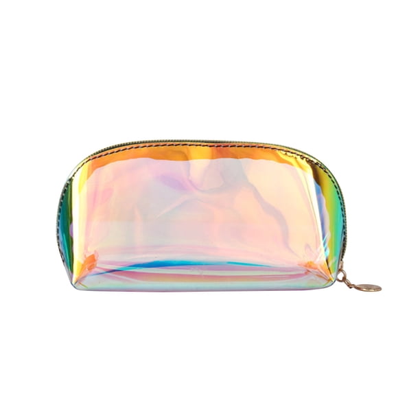 Bolsa de cosméticos transparente, impermeable, para maquillaje, bolso de mano transparente brillante, bolsa de almacenamiento para mujeres (tamaño pequeño)
